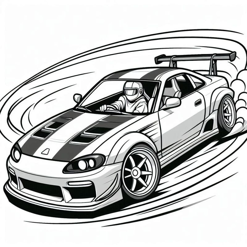 Desenho de carro esportivo em drift para colorir