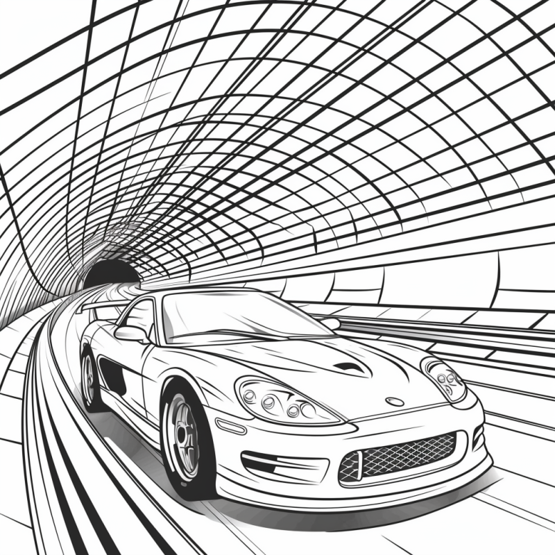 Desenho de Carro Esportivo em Tunel Dinâmico para Colorir