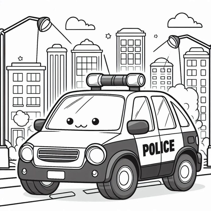 Desenho de Carro de Polícia Fofo para Colorir