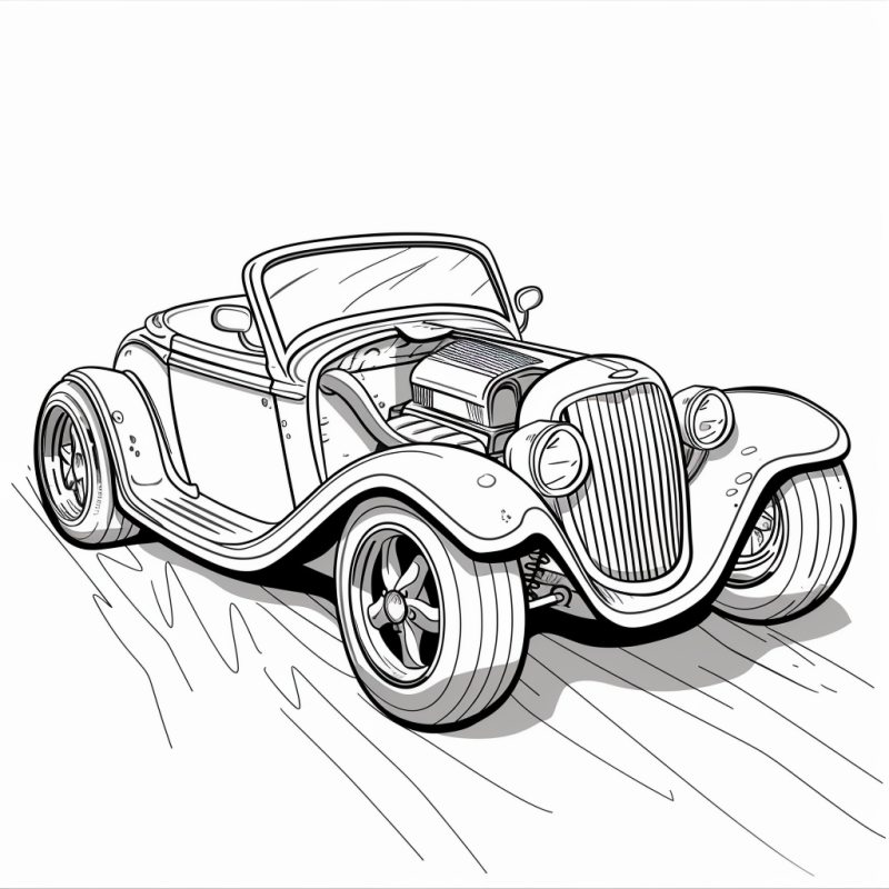 Desenho de Carro Hot Rod Clássico para Colorir