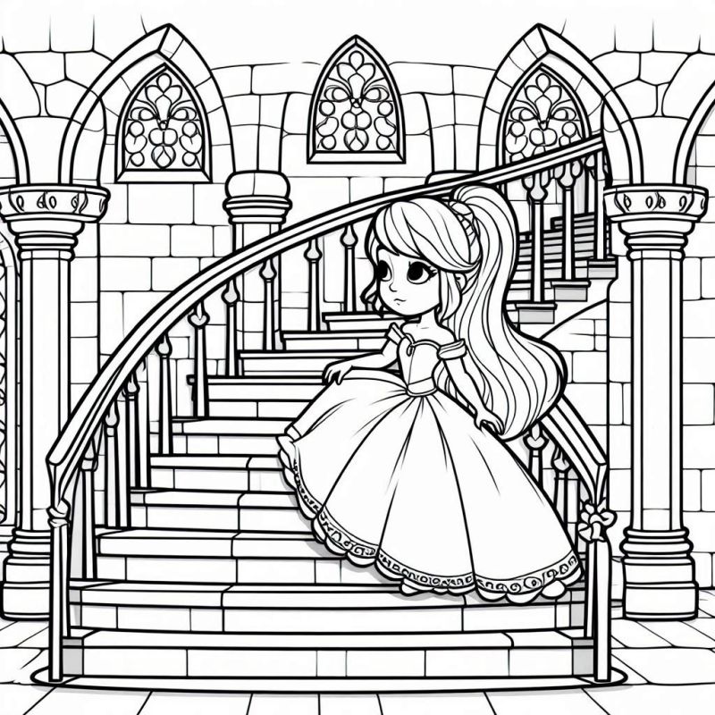 Desenho de Castelo e Princesa para Colorir