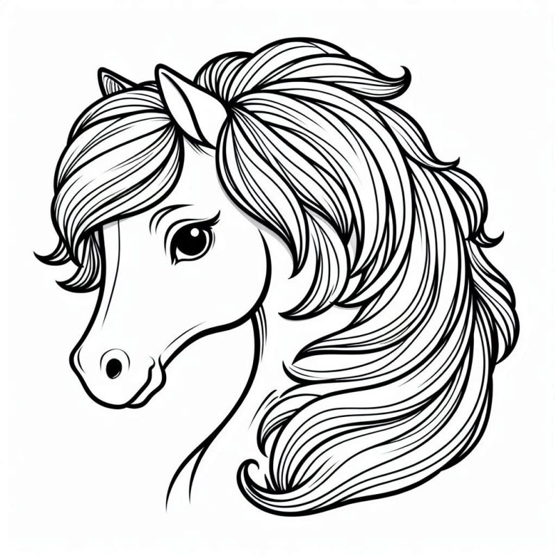 Desenho de Cabeça de Cavalo em Estilo Cartoon para Colorir