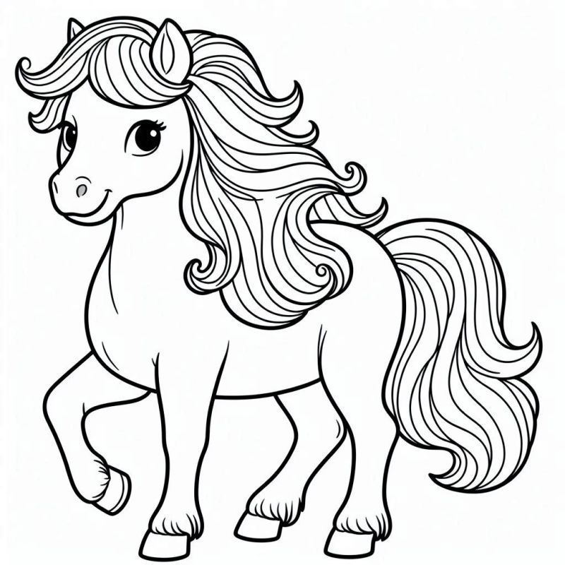 Desenho cartunesco de cavalo para colorir