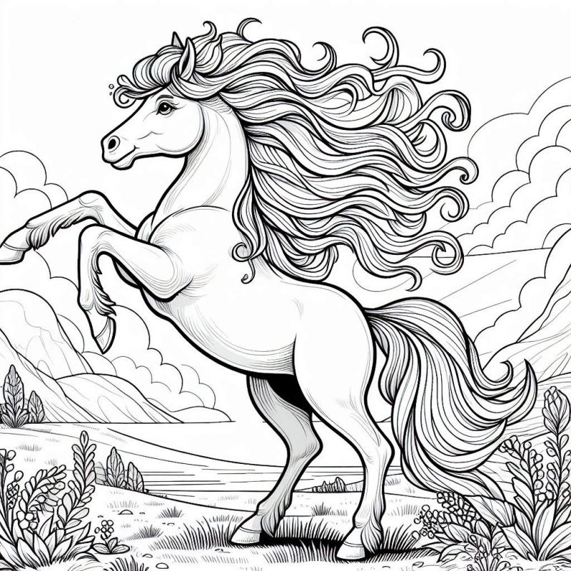 Desenho de Cavalo Majestoso Empinado para Colorir