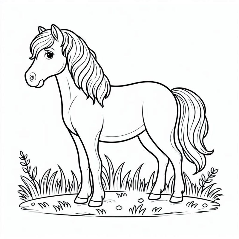 Desenho Detalhado de Cavalo com Crina Ondulada para Colorir