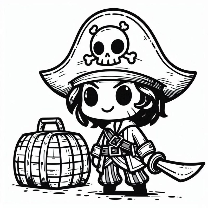 Desenho Chibi de Pirata Simpático para Colorir