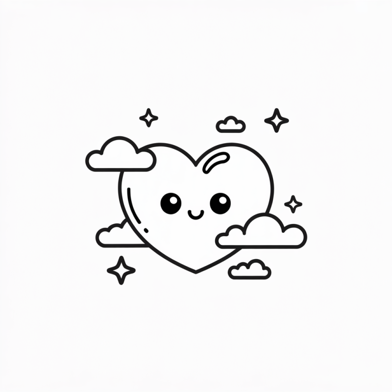 Desenho de Coração Flutuante para Colorir