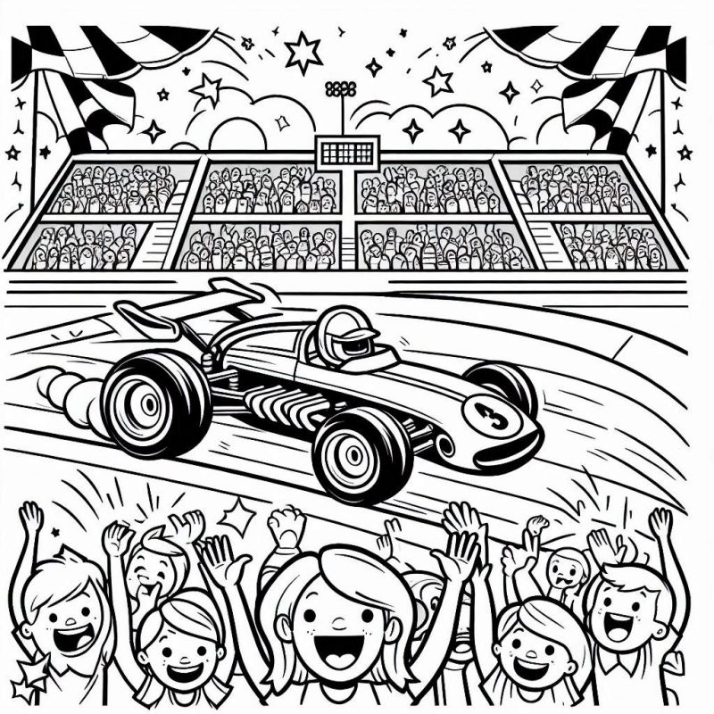 Desenho de Corrida de Carros para Colorir e Imprimir