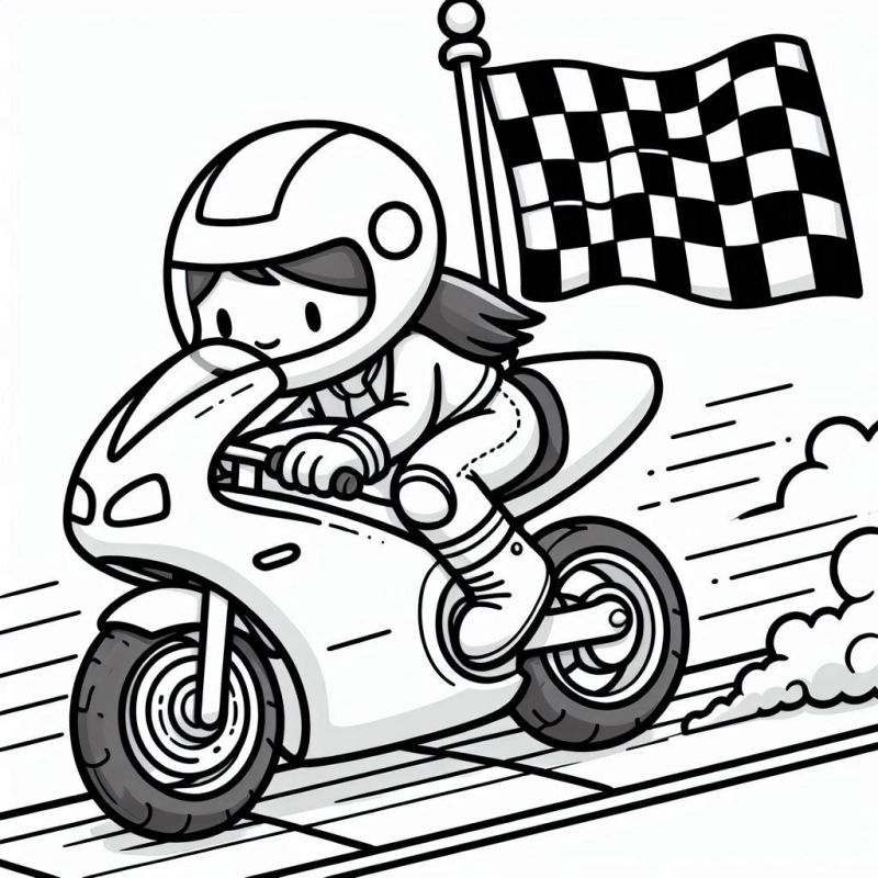 Desenho de uma corrida de motociclista para colorir com detalhes de alta velocidade