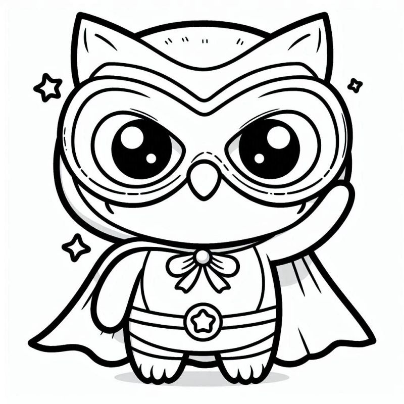 Desenho de Coruja Kawaii Super-Herói para Colorir