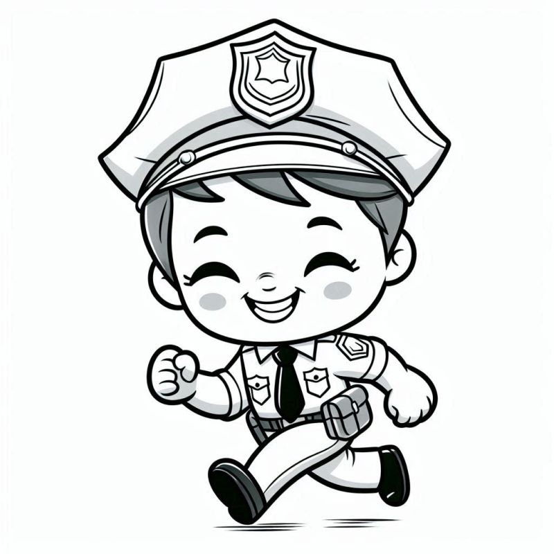 Desenho de Criança Policial Correndo para Colorir