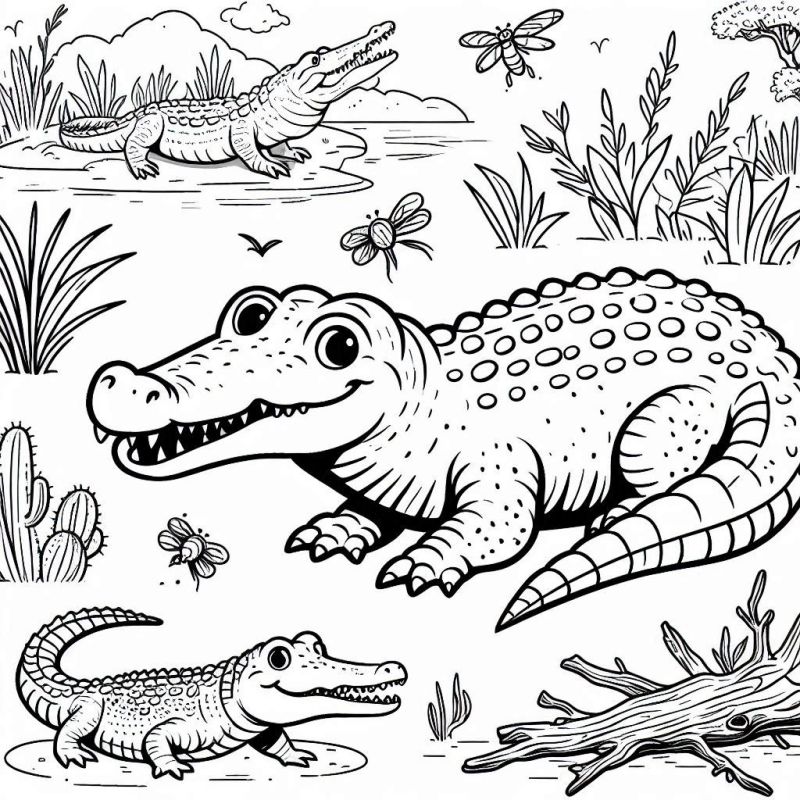 Desenho de Crocodilos Amigáveis para Colorir