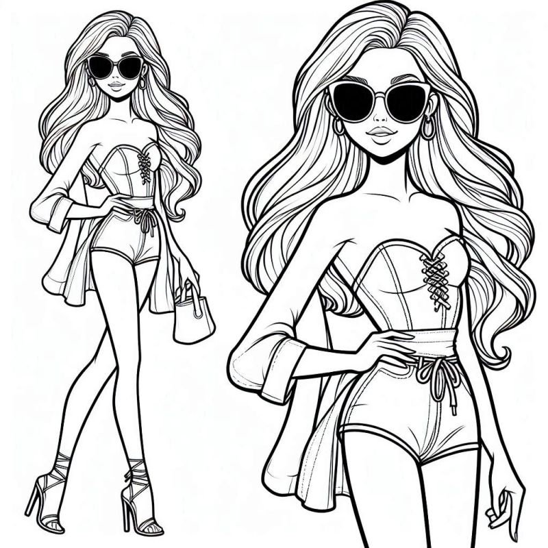 Desenho da Barbie com Roupas e Acessórios Estilosos para Colorir