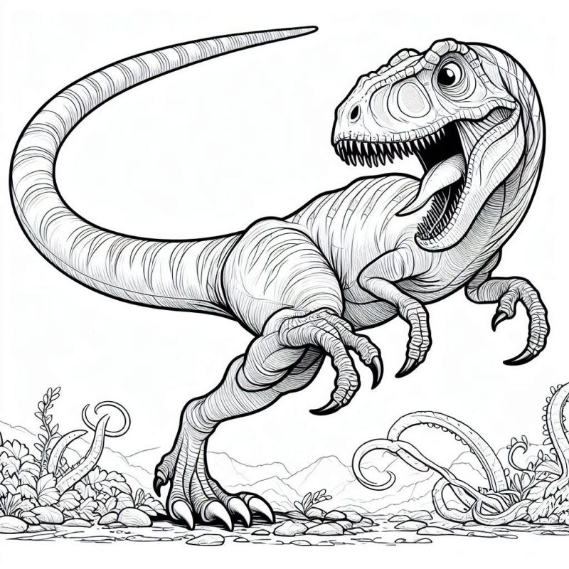 Desenho de Dinossauro Feroz em Movimento para Colorir