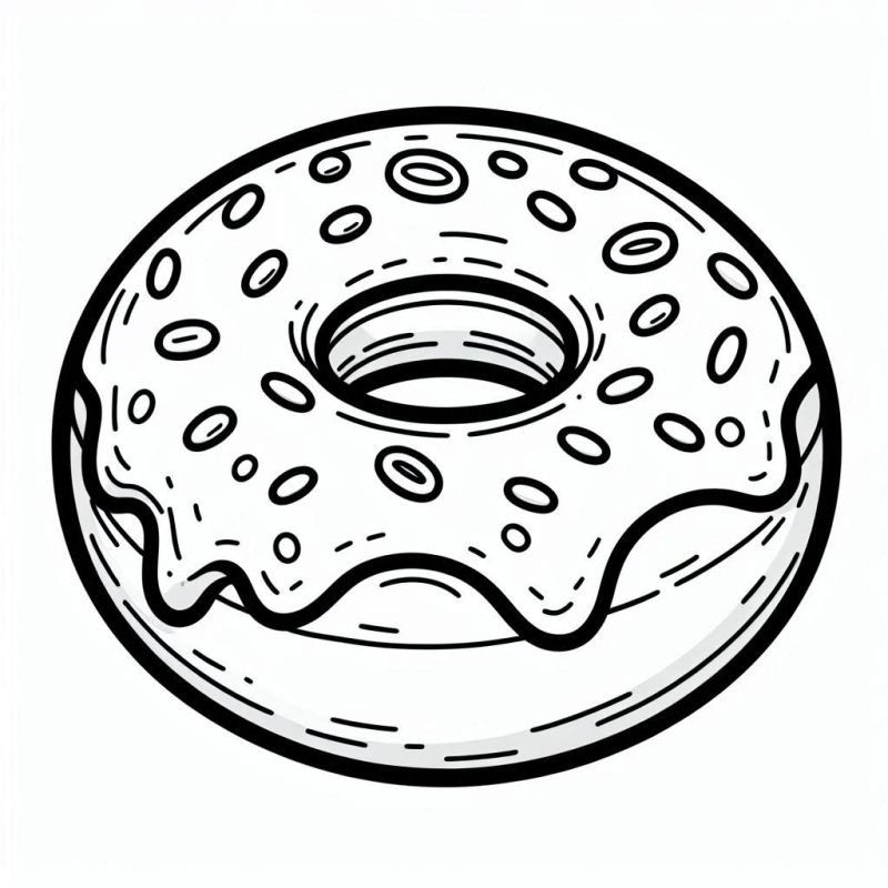 Desenho de Donut para Colorir com Glacê e Confetes