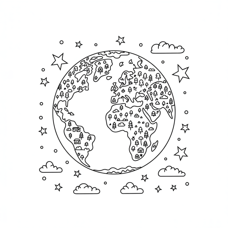 Desenho do Planeta Terra Visto do Espaço para Colorir