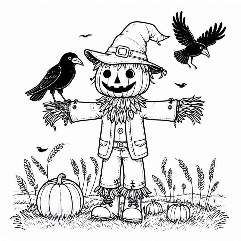 Desenho de Espantalho Engraçado de Halloween para Colorir