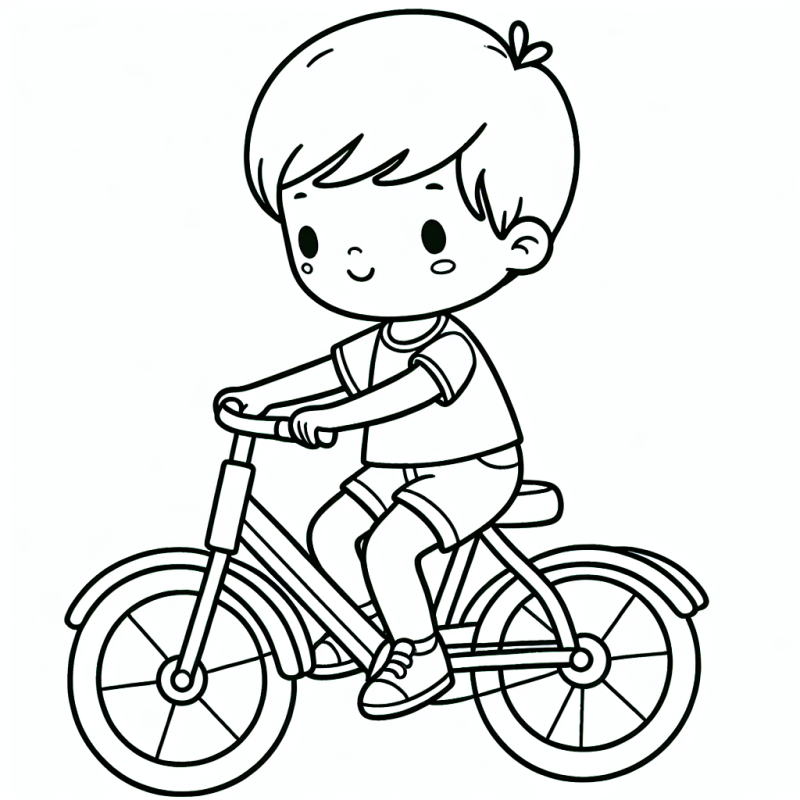 Desenho de criança em bicicleta estilo cartoon para colorir