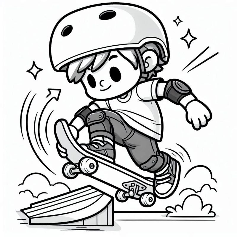 Desenho de Garoto Praticando Skate para Colorir