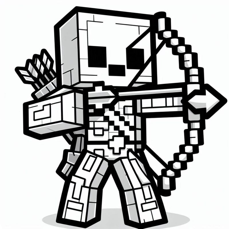 Desenho de Esqueleto Pixelado do Minecraft para Colorir