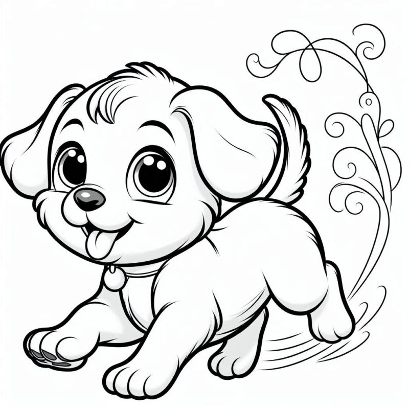 Desenho de filhote de cachorro brincalhão para colorir com expressão alegre e amigável