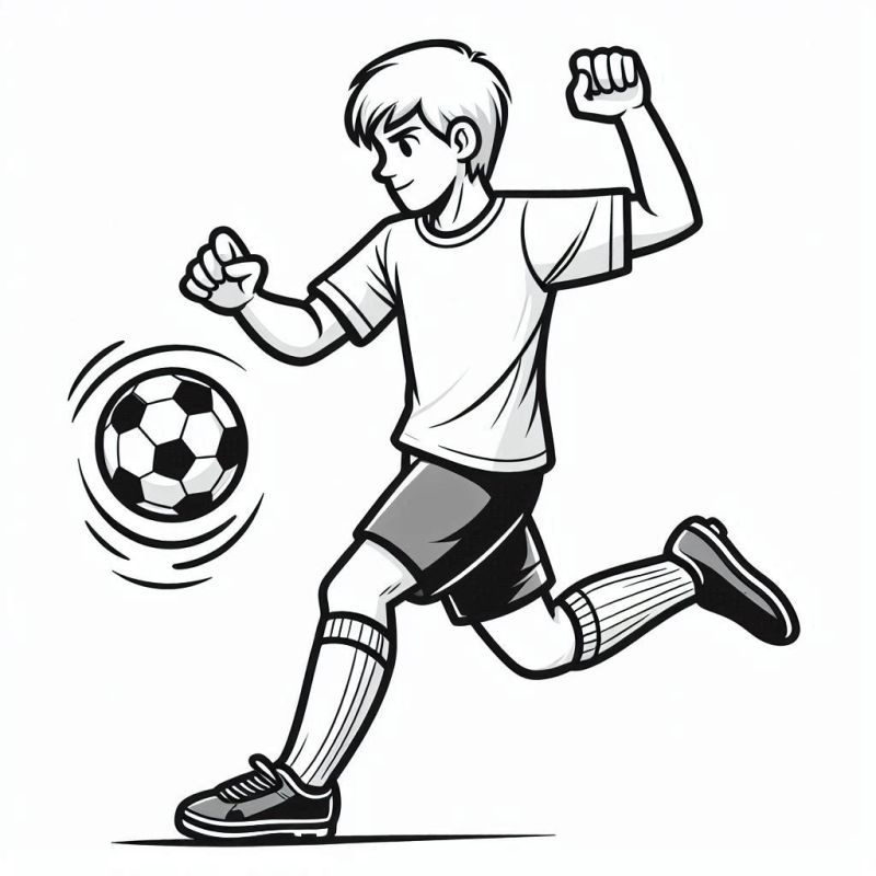 Desenho de jogador de futebol animado em ação para colorir