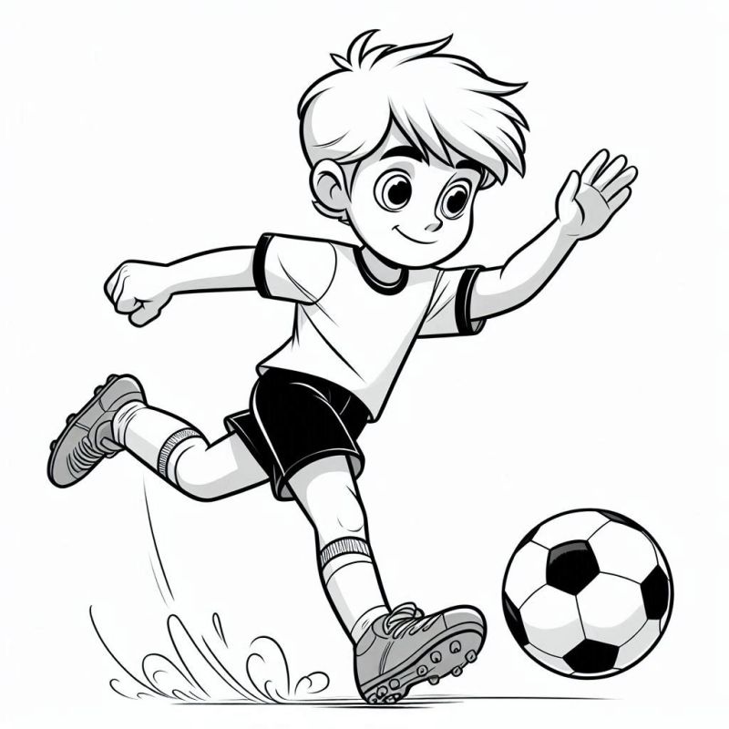 Desenho para Colorir: Menino Jogando Futebol