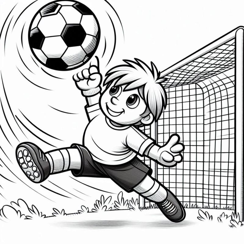 Desenho de Menino Chutando Bola de Futebol para Colorir