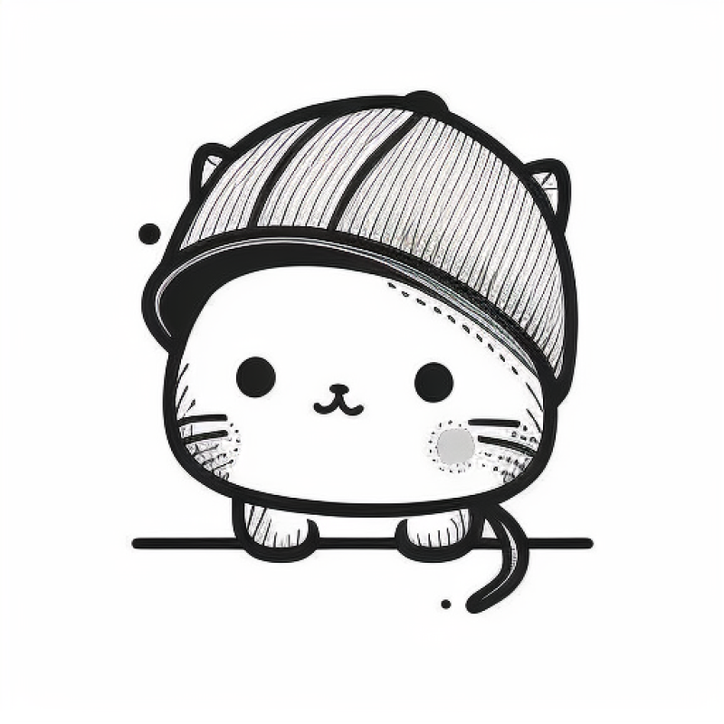 Pequeno gato kawaii fofo com capacete para colorir