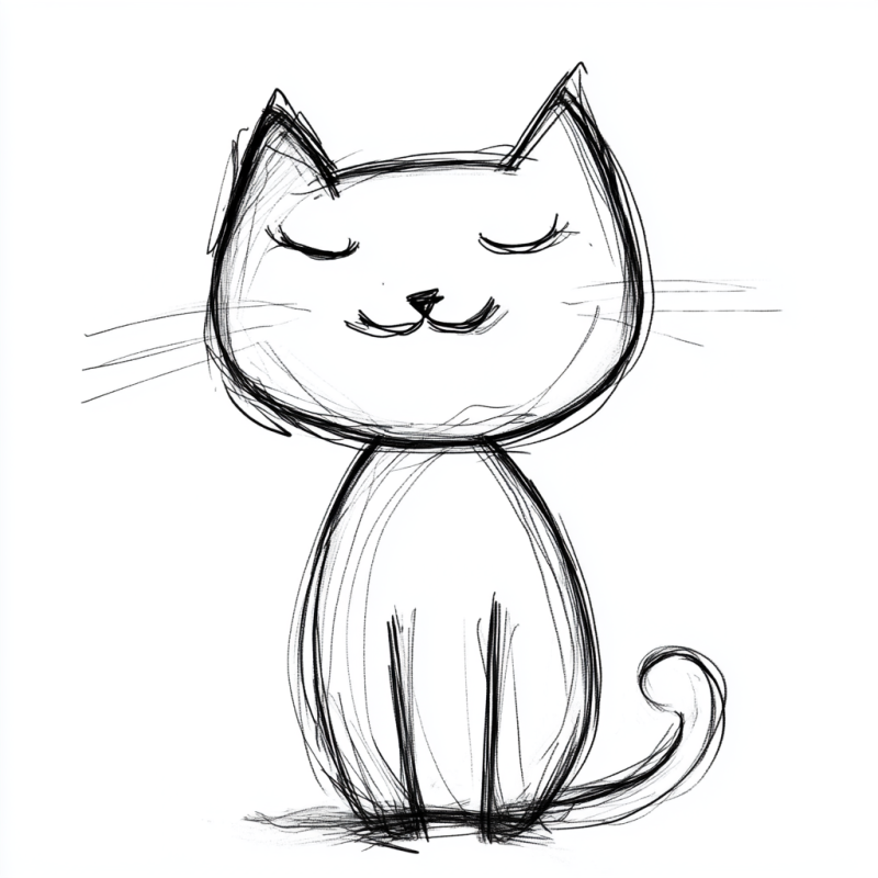 Desenhe um Lindo Esboço de Gato Sereno