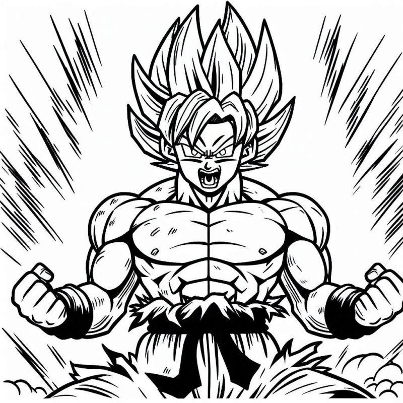 Goku de Dragon Ball em pose poderosa para colorir