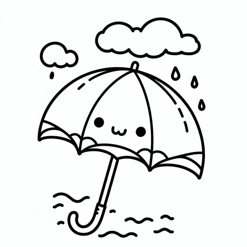 Desenho de Guarda-chuva Amigável para Colorir