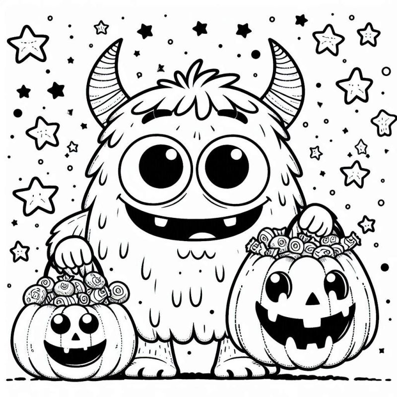 Desenho de Monstro Adorável para Colorir no Halloween