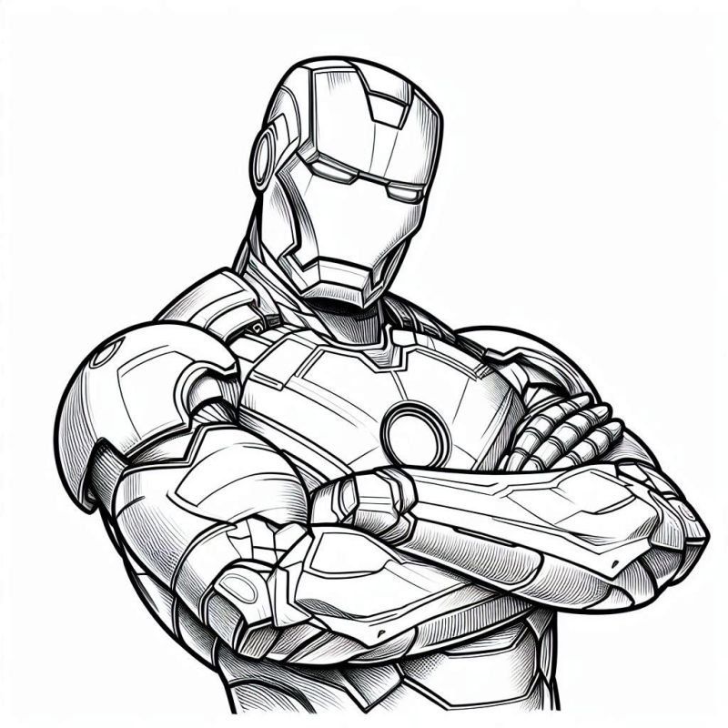 Desenho do Homem de Ferro com armadura detalhada para colorir