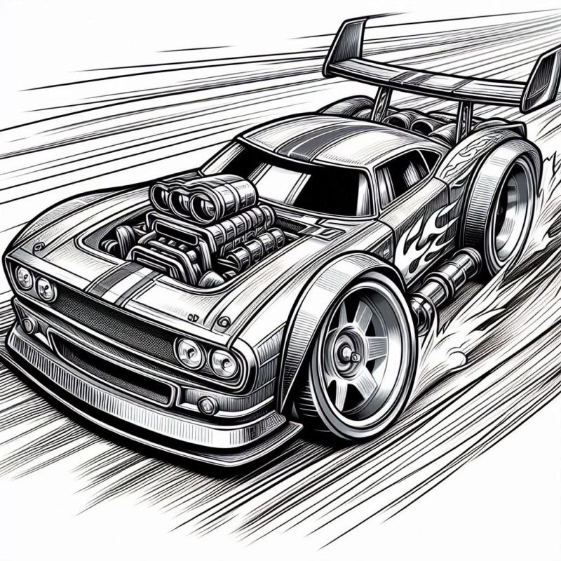 Desenho de Carro de Corrida Hot Wheels para Colorir