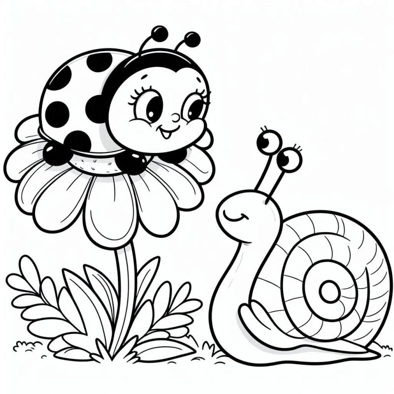 Desenho de Joaninha e Caracol para Colorir