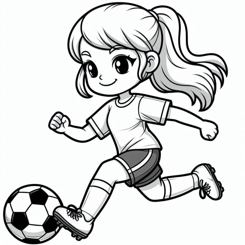 Menina jogadora de futebol para colorir - desenho estilo cartoon