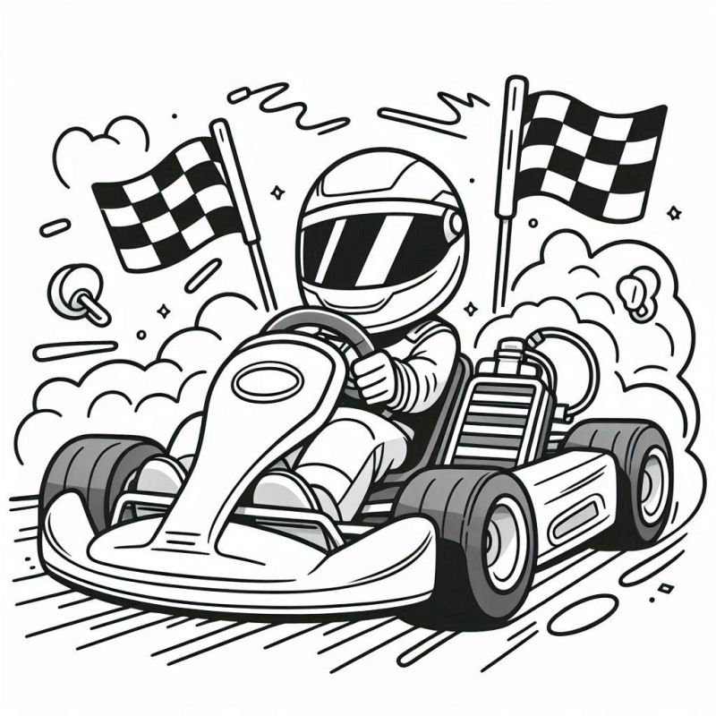 Desenho de Piloto de Kart em Ação para Colorir