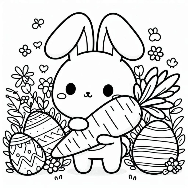 Desenho Kawaii de Coelhinho com Cenoura para Colorir