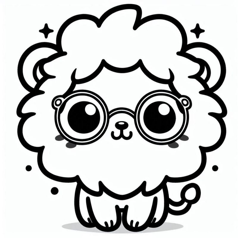 Fofo desenho kawaii para colorir de um leão com óculos.