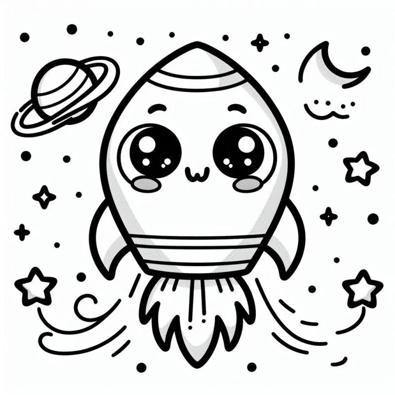 Adorável Desenho Kawaii de Foguete para Colorir