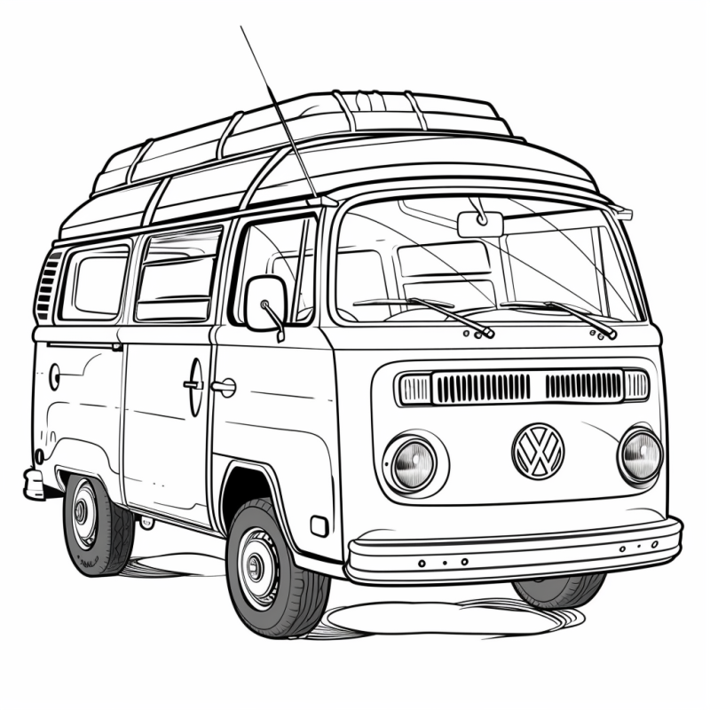 Desenho Detalhado de Van Volkswagen Kombi Clássica para Colorir