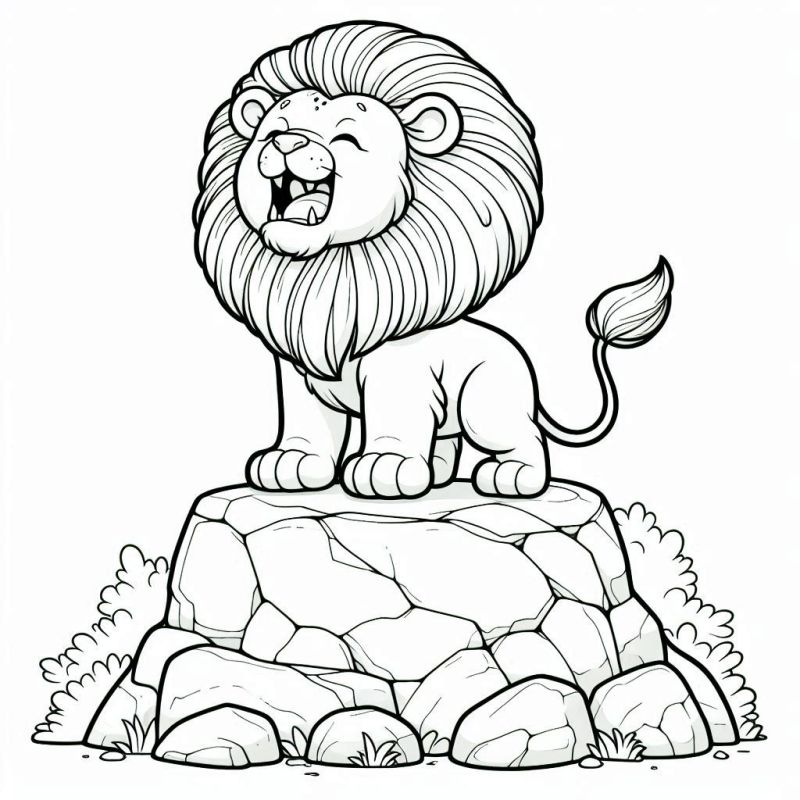 Desenho de leão majestoso rugindo pronto para colorir