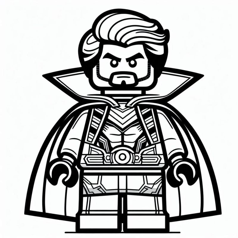 Desenho de personagem de Lego estilizado com capa e armadura para colorir