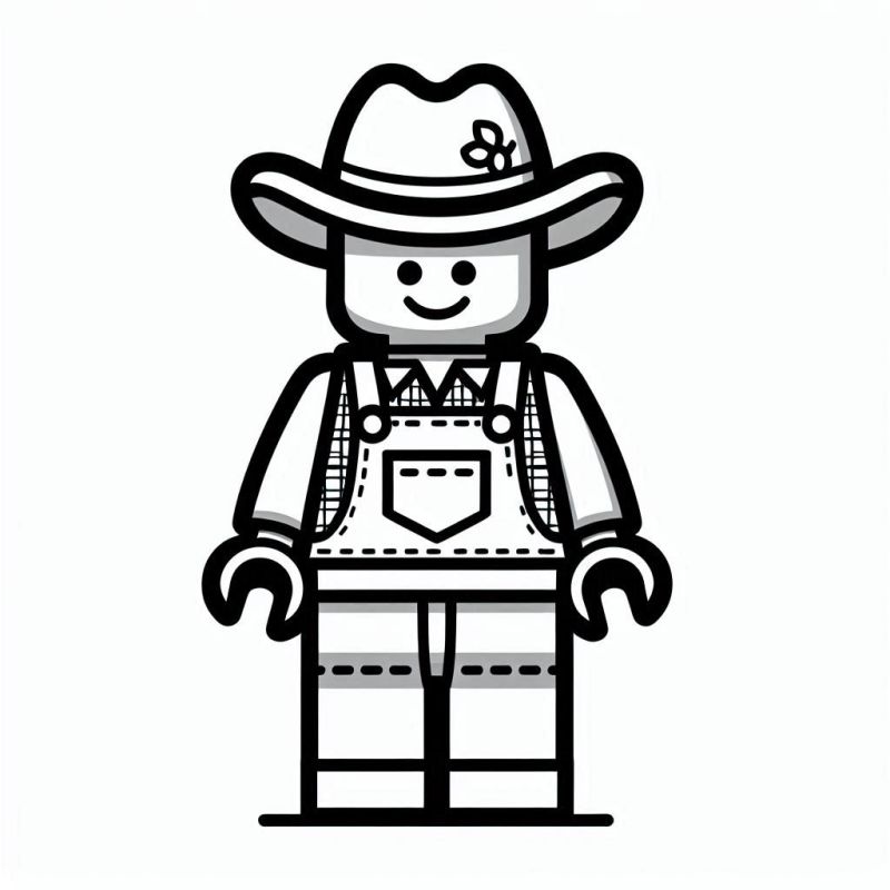 Desenho de boneco Lego fazendeiro com chapéu e jardineira