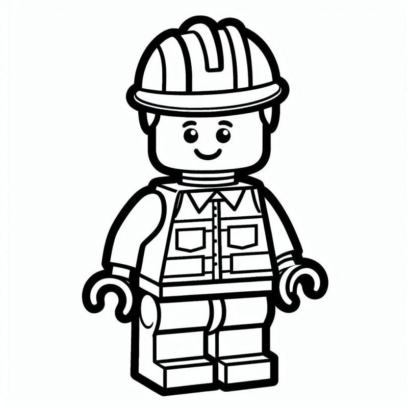 Desenho de boneco Lego trabalhador da construção civil para colorir