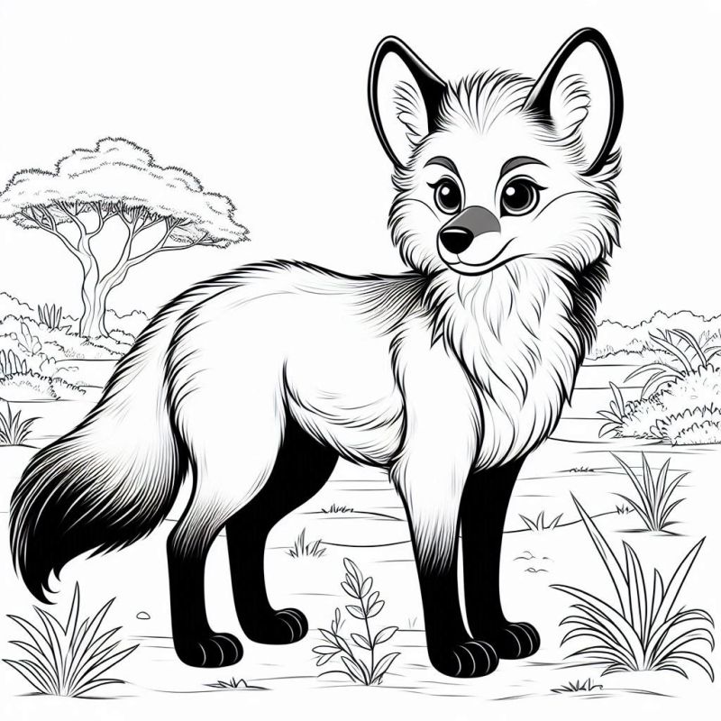 Desenho em preto e branco de um lobo-guará do Pantanal para colorir