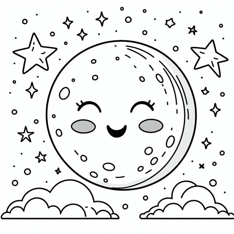 Desenho de uma Lua Sorridente para Colorir