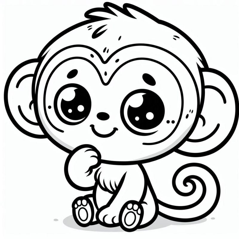 Desenho de Macaco Fofo Sentado para Colorir