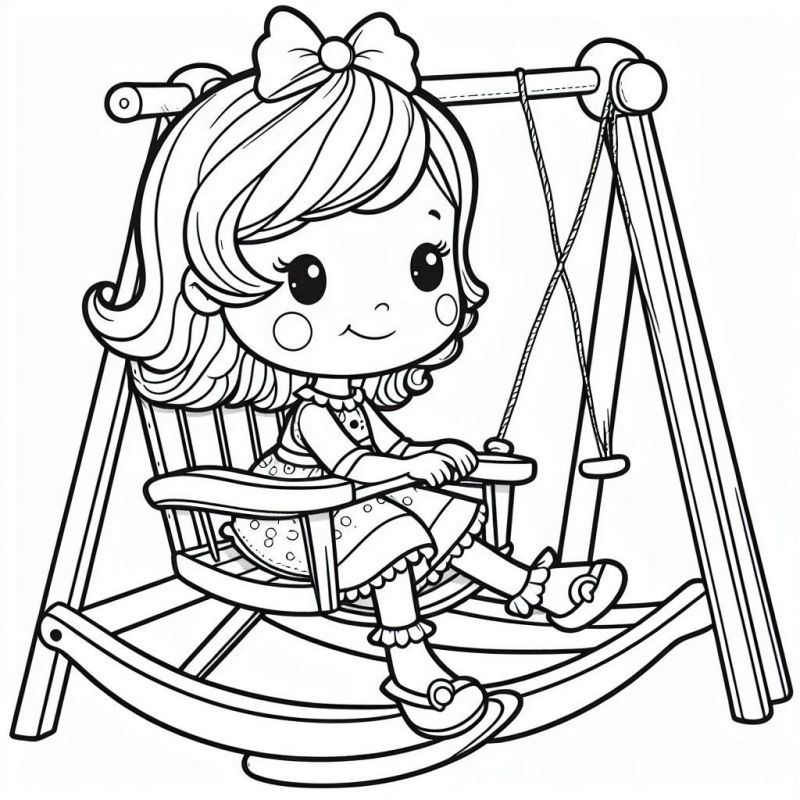 Desenho de Menina Fofa no Balanço para Colorir